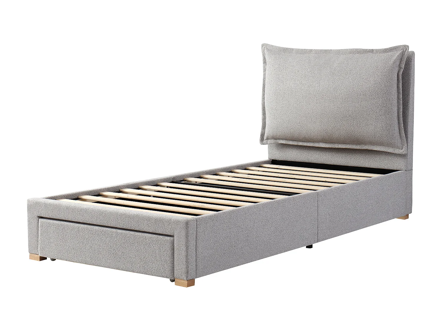 Cama infantil 90 x 200 cm - Cama individual con 1 cajón grande - chenilla gris