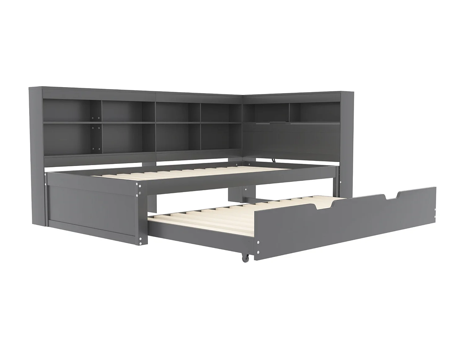 Bed 90x200/90x190 - met USB - van hout - grijs