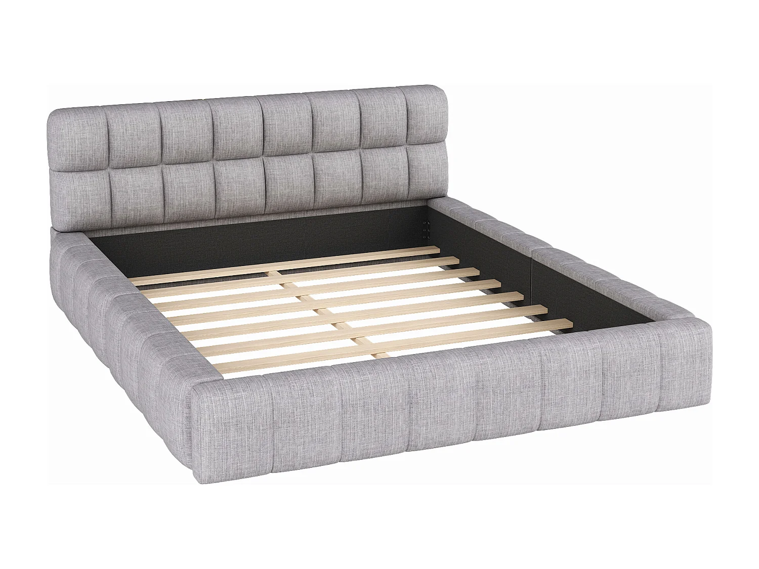 lit adulte 216,5 x 155 x 66 cm - avec tête de lit, sommier à lattes - en tissu - gris - sans matelas