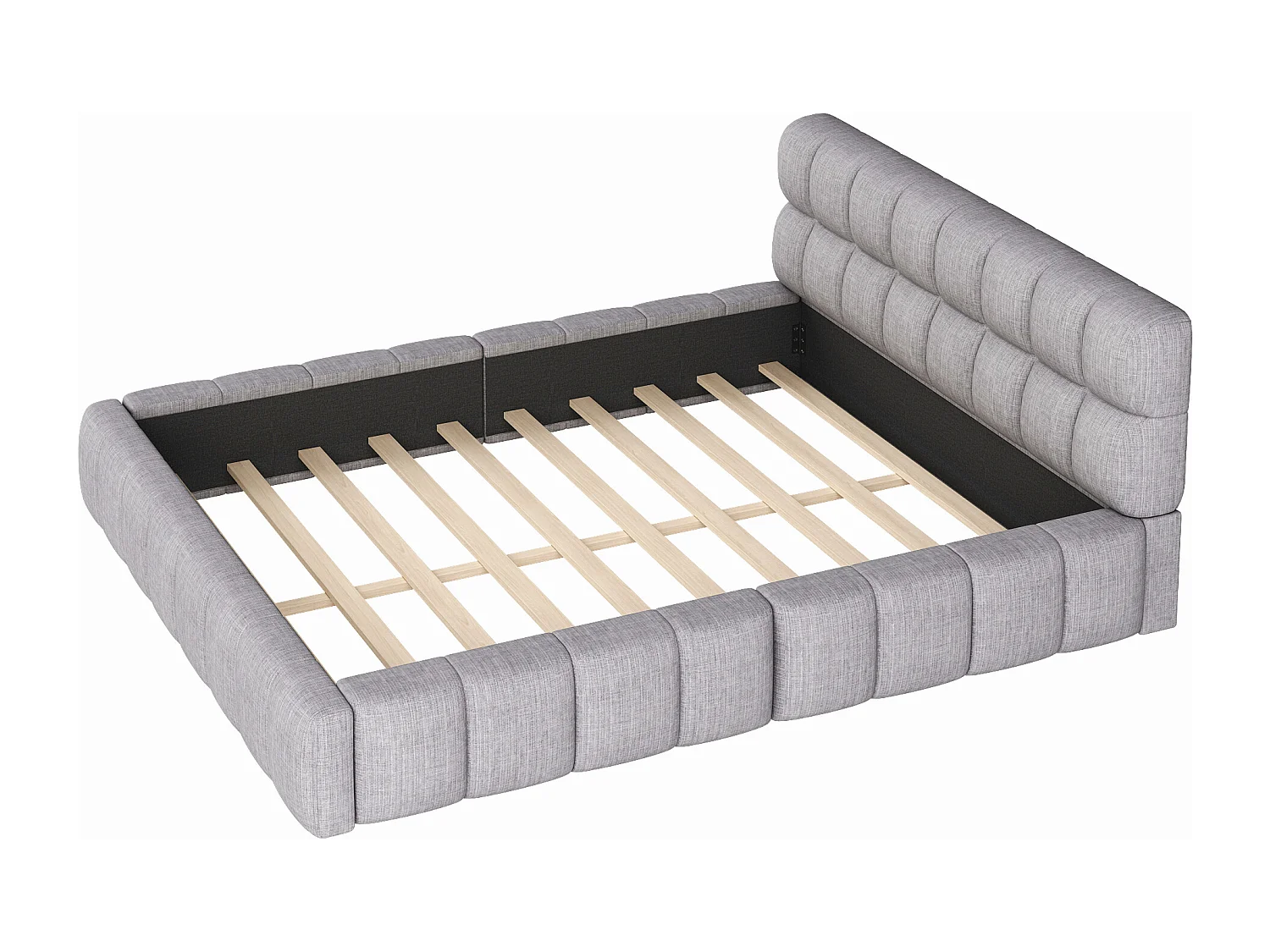 lit adulte 216,5 x 155 x 66 cm - avec tête de lit, sommier à lattes - en tissu - gris - sans matelas