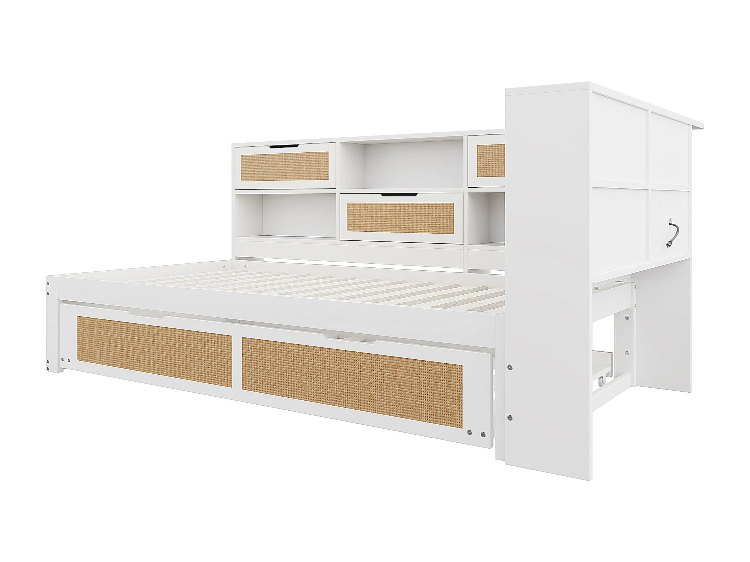 Letto per bambini 90x200 cm - con USB, ripiani - legno - bianco