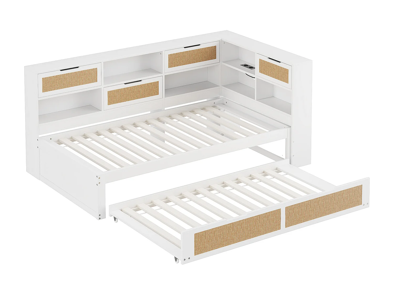 Letto per bambini 90x200 cm - con USB, ripiani - legno - bianco