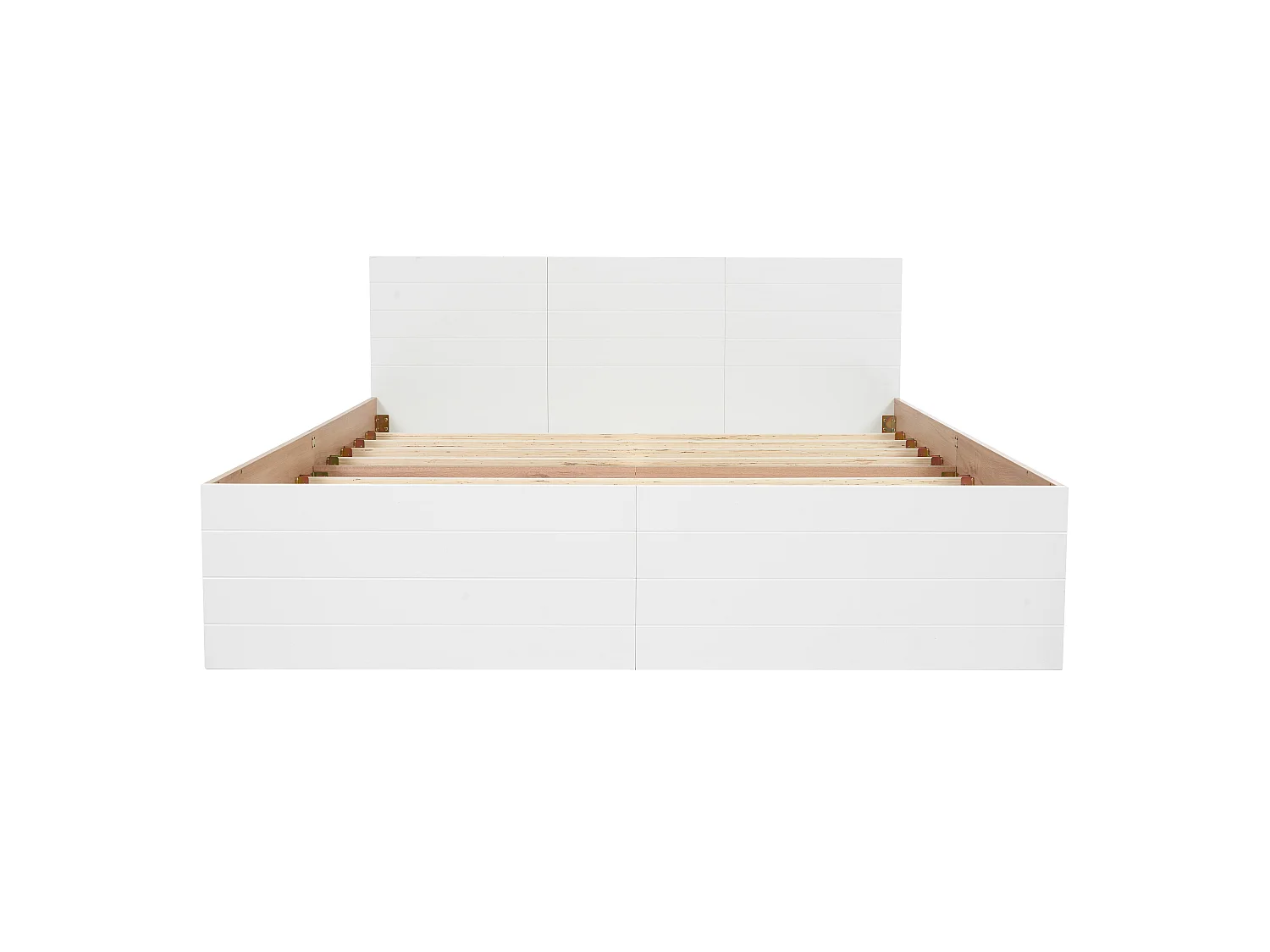 lit adulte 140x200 cm - avec 2 tiroirs et sommier à lattes - en bois massif - blanc et chêne clair - matelas inclus