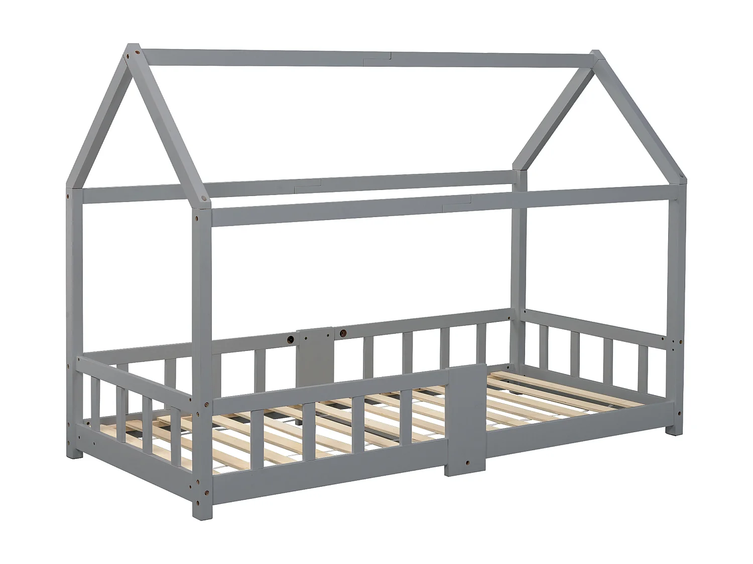 Lit cabane 90 x 200 cm - Lit enfant avec barrières de sécurité - bois gris - matelas non inclus