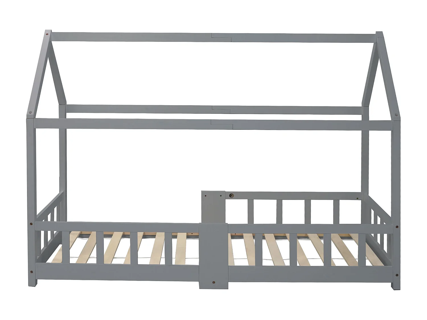 Lit cabane 90 x 200 cm - Lit enfant avec barrières de sécurité - bois gris - matelas non inclus