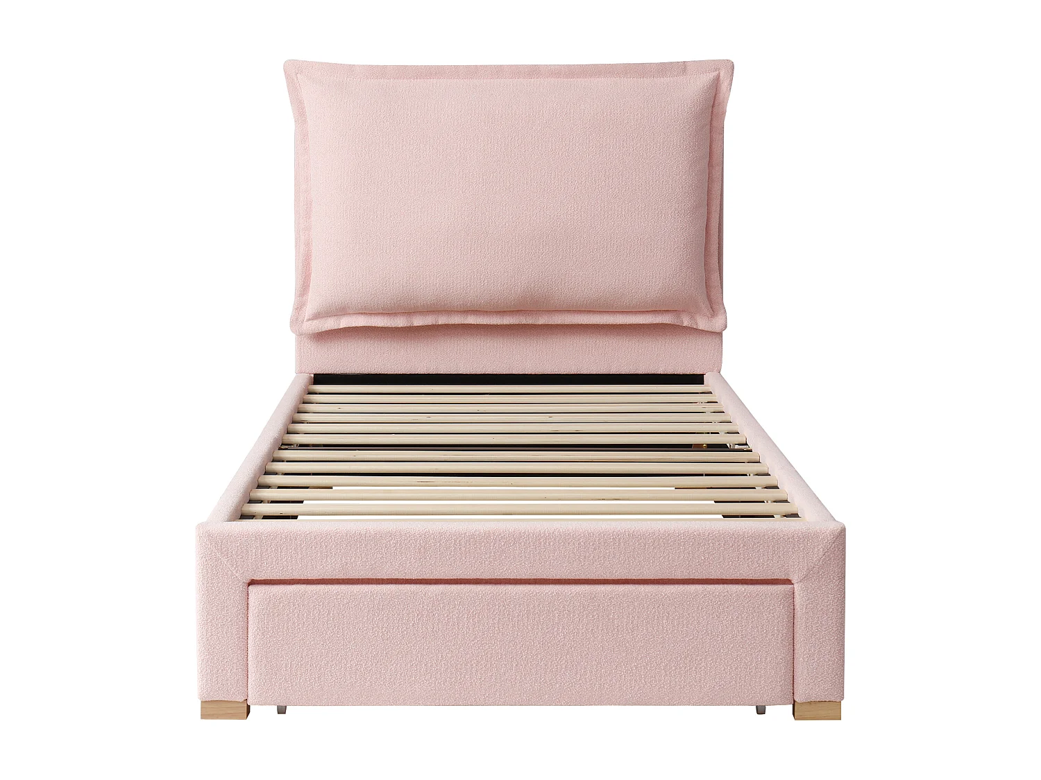 Lit enfant 90 x 200 cm - Lit simple avec 1 grand tiroir - chenille rose