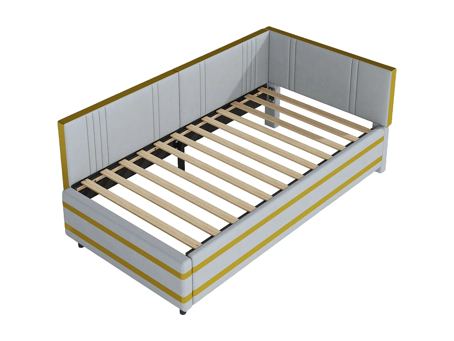 Kinderbed 90*200 cm - met lattenbodem - in fluweel - grijs - zonder matras