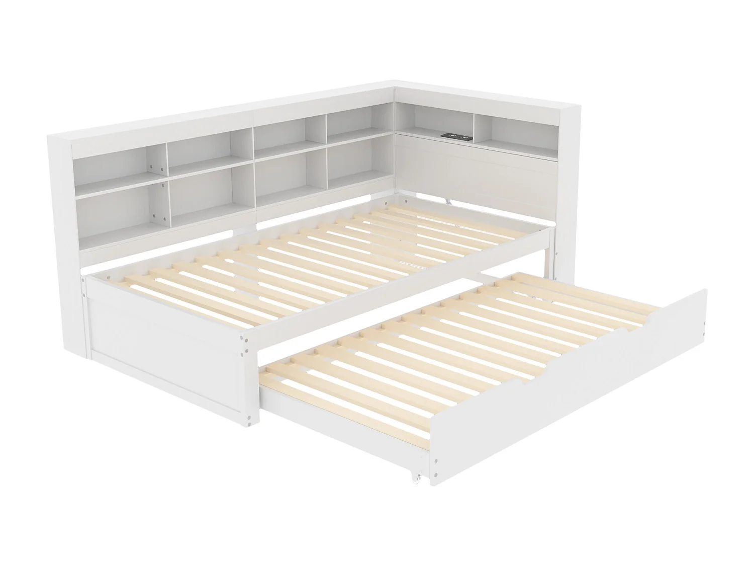 Łóżko z pojemnikiem 90x200 cm - z USB - drewno - biały