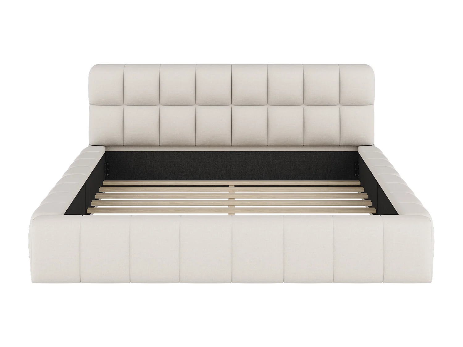 Łóżko dla dorosłych 216,5 x 155 x 66 cm - z zagłówkiem, stelaż - len - beżowe - materac nie jest wliczony w cenę