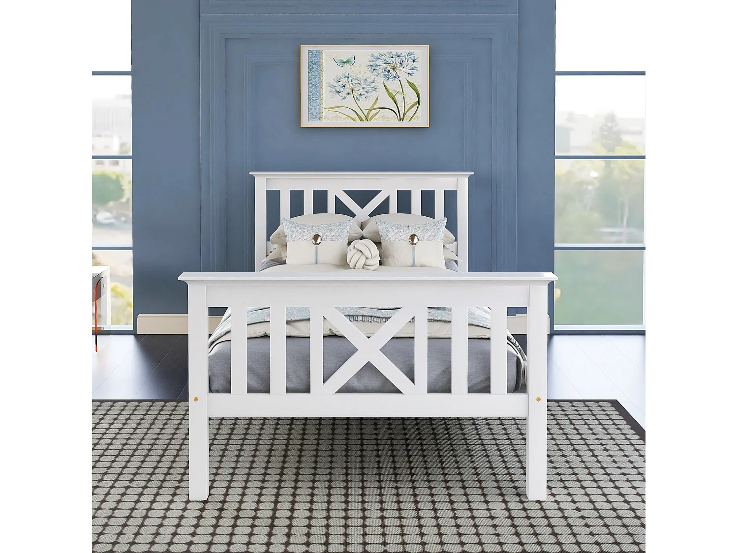 Letto per bambini 90 x 200 cm - con testiera e rete a doghe - legno bianco - materasso non incluso