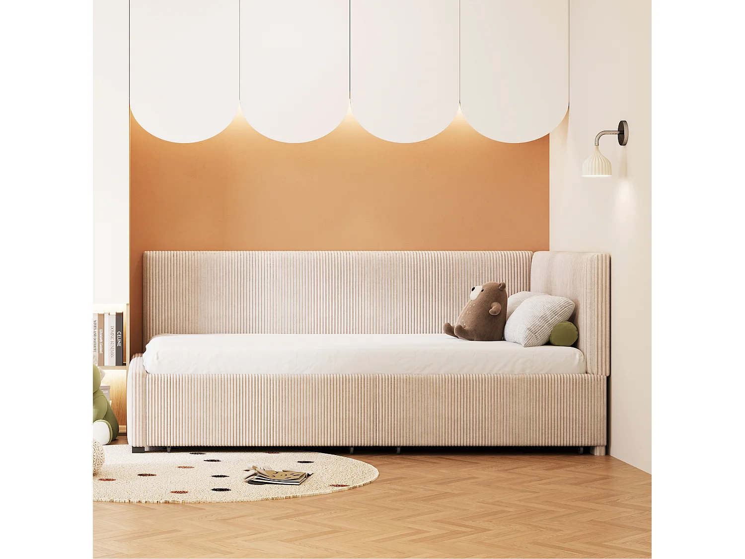 Letto per bambini 90x200 cm - con 2 cassetti, rete a doghe - beige - materasso non incluso