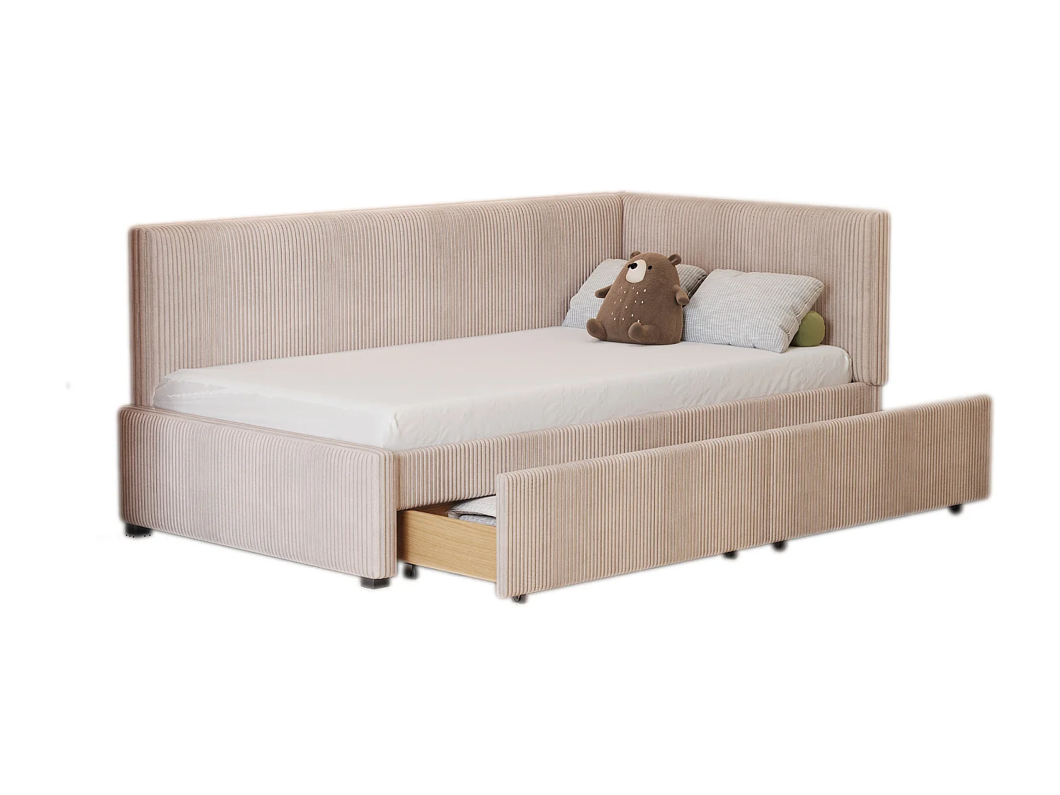 Letto per bambini 90x200 cm - con 2 cassetti, rete a doghe - beige - materasso non incluso