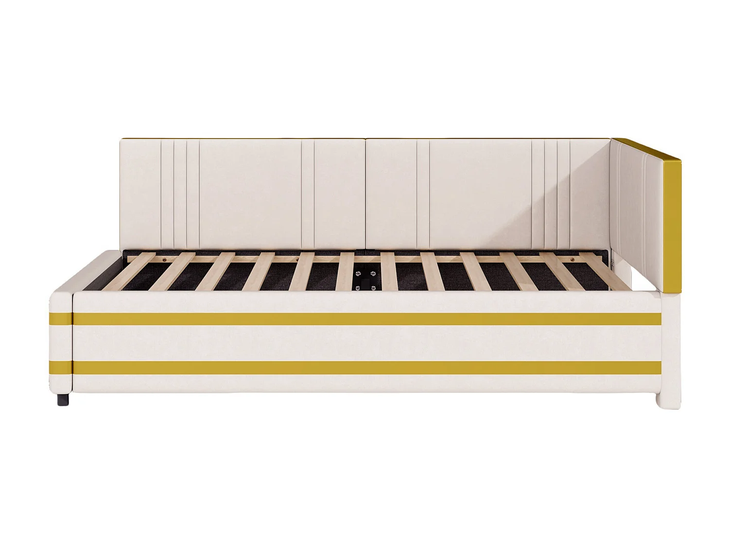 Kinderbed 90x200 cm - met lattenbodem - in fluweel - beige - zonder matras