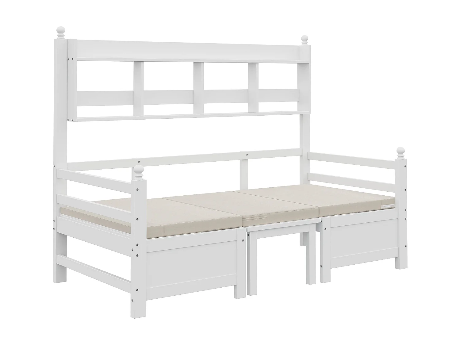 Łóżko dziecięce 90x200 cm - z półkami i stelażem - drewno - białe