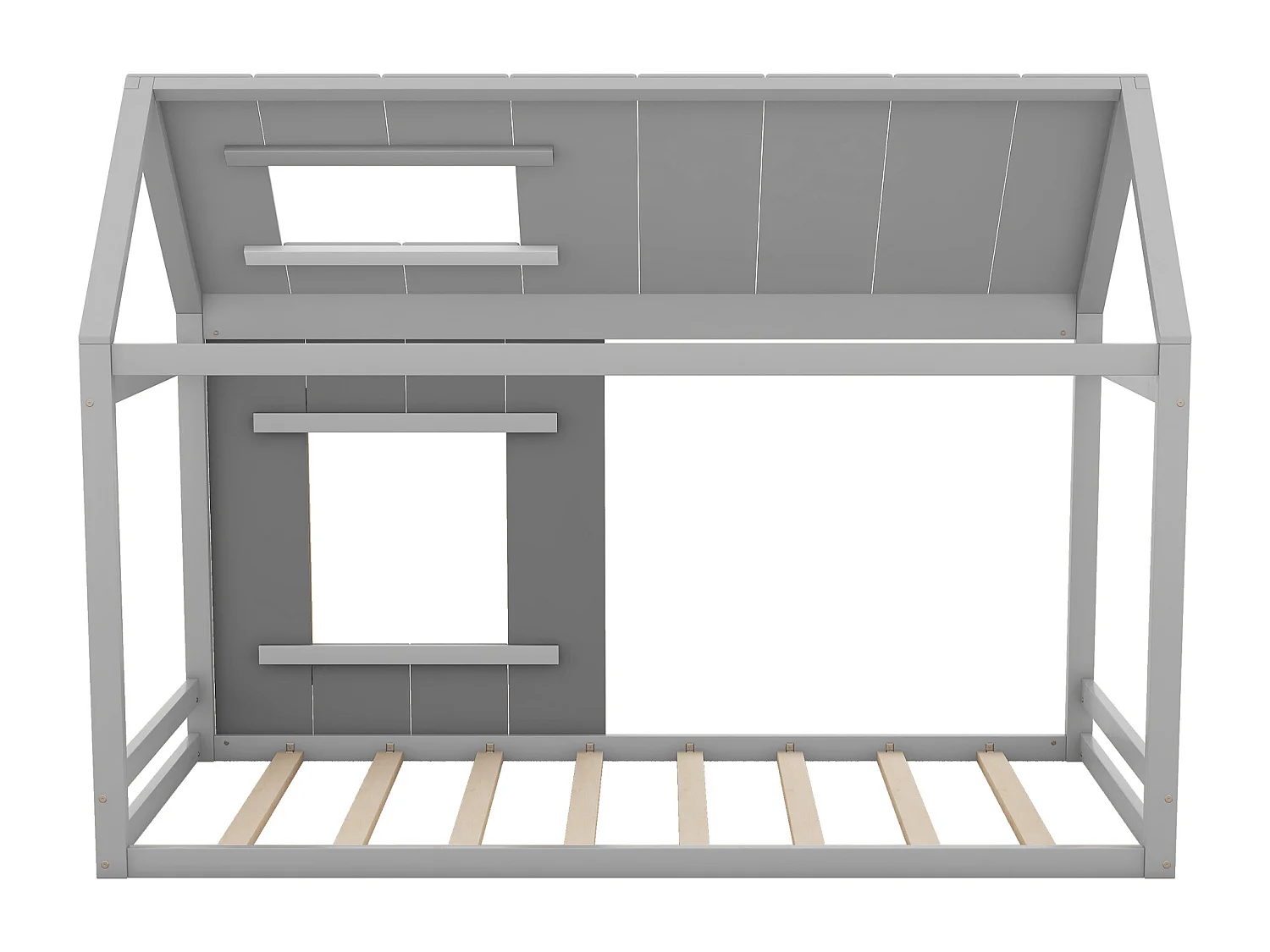 Lit cabane 90x200cm - Lit enfant avec toit et fenêtre - bois gris - matelas non inclus