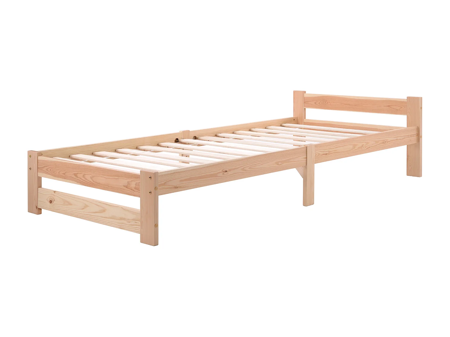 Łóżko dla dorosłych 90 x 200 cm – z zagłówkiem i stelażem z listew – wykończenie z naturalnego drewna – materac nie jest wliczony w cenę