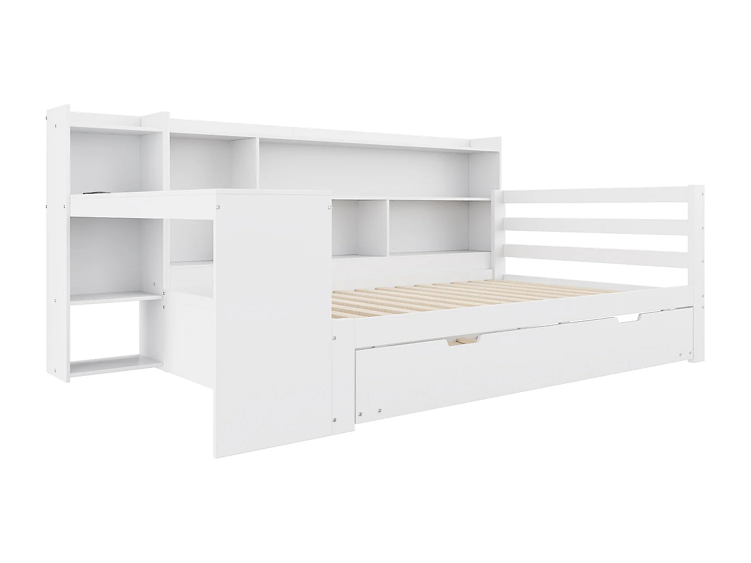 Kinderbed 90x200 cm - met USB, planken - hout - wit