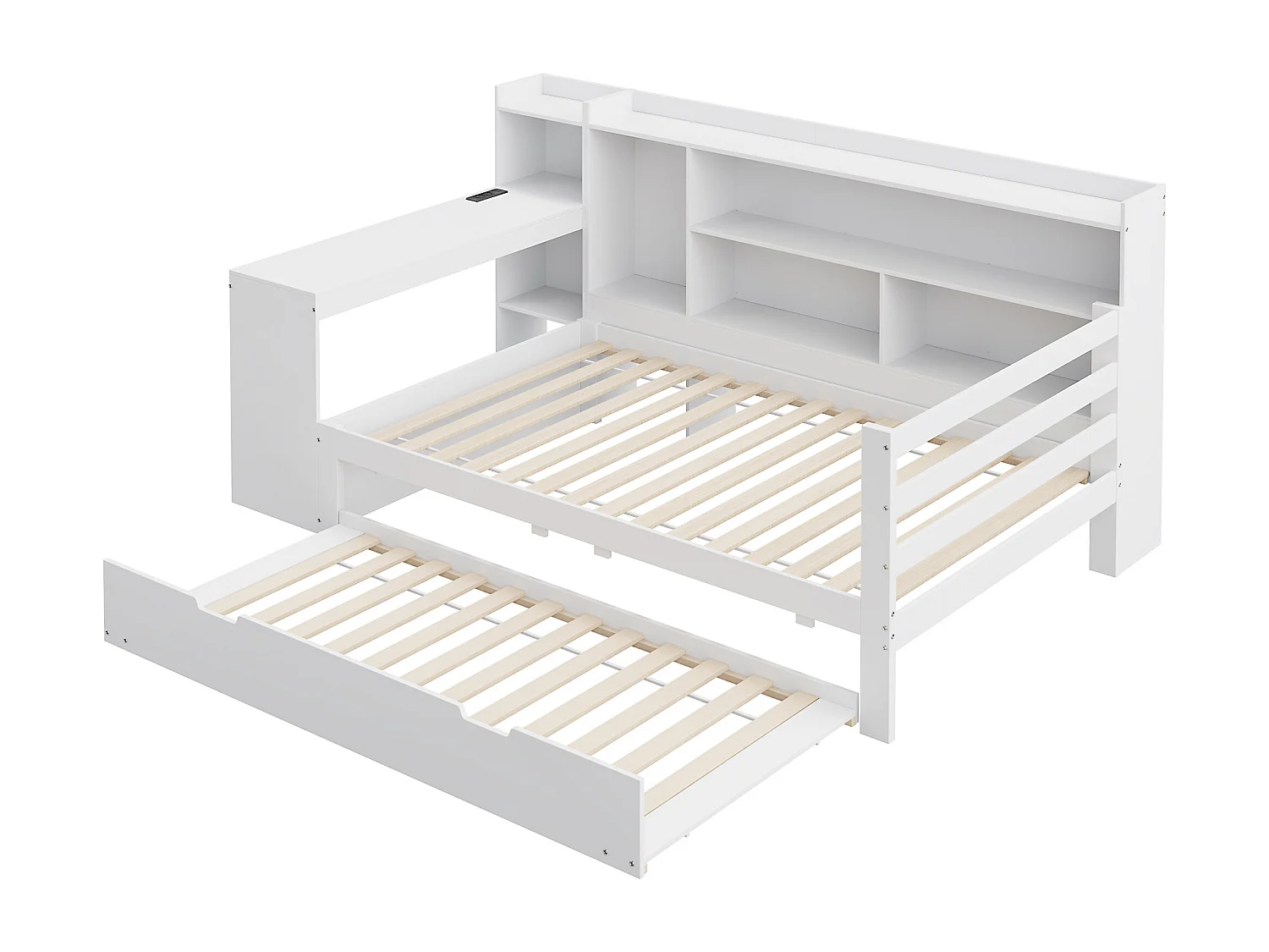 Kinderbed 90x200 cm - met USB, planken - hout - wit