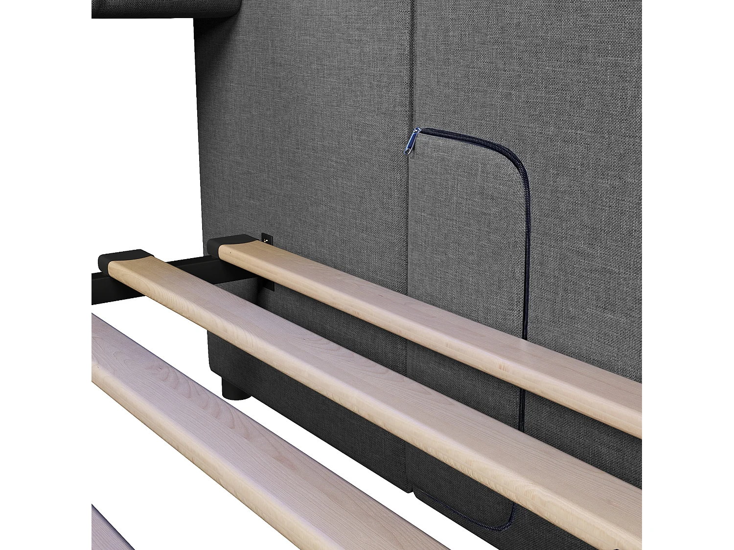 Lit banquette 90 x 200 cm - Lit gigogne avec 2 tiroirs et poches de rangement - lin gris - matelas non inclus