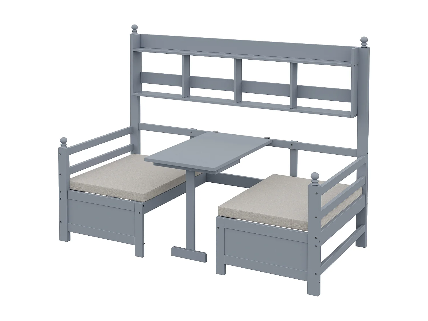 Łóżko dziecięce 90x200 cm - z półkami i stelażem - drewno - szare