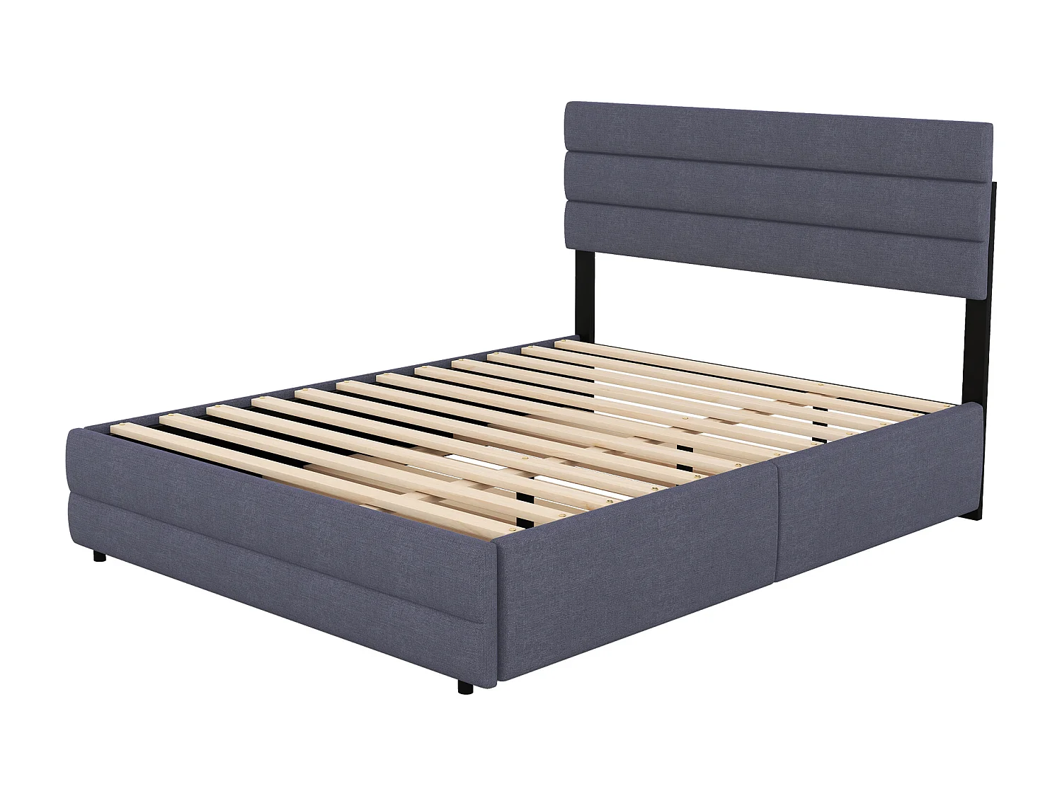 Lit gigogne 140x200 cm - Lit double avec 2 tiroirs et tête de lit ajustable - lin gris - sans matelas