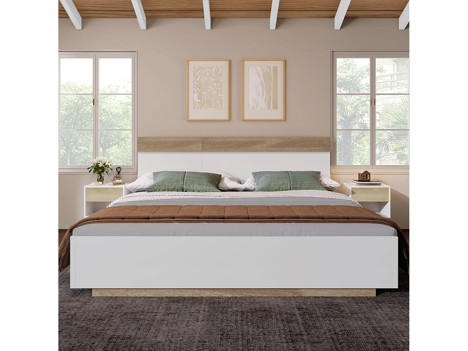 Letto per adulti 180 x 200 cm con testiera - Legno bianco - Materasso non incluso