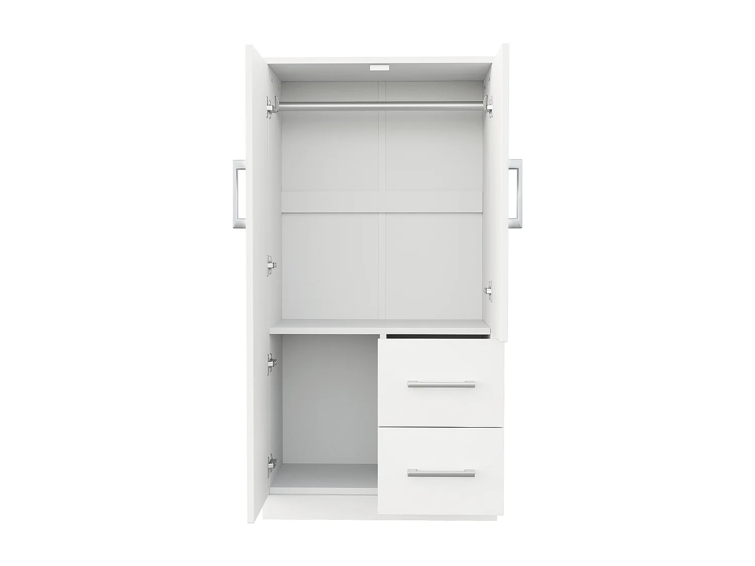 Armoire blanc - Porte manteau à 2 portes et 2 tiroirs - tringle
