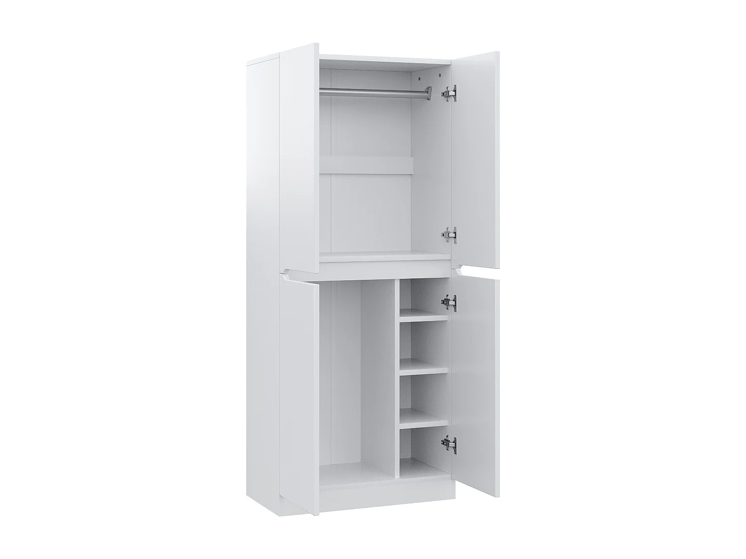 Armoire blanc - Porte manteau à 4 portes avec penderie - nombreux compartiments de rangement