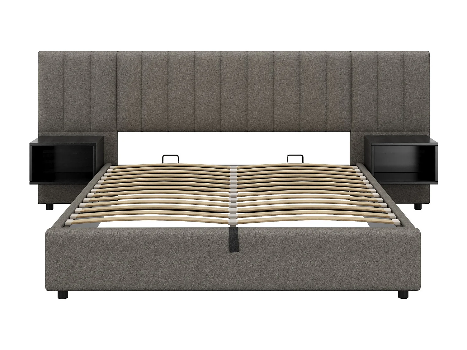 Bed met opbergruimte 160x200 cm - met lattenbodem - linnen - grijs en zwart - zonder matras