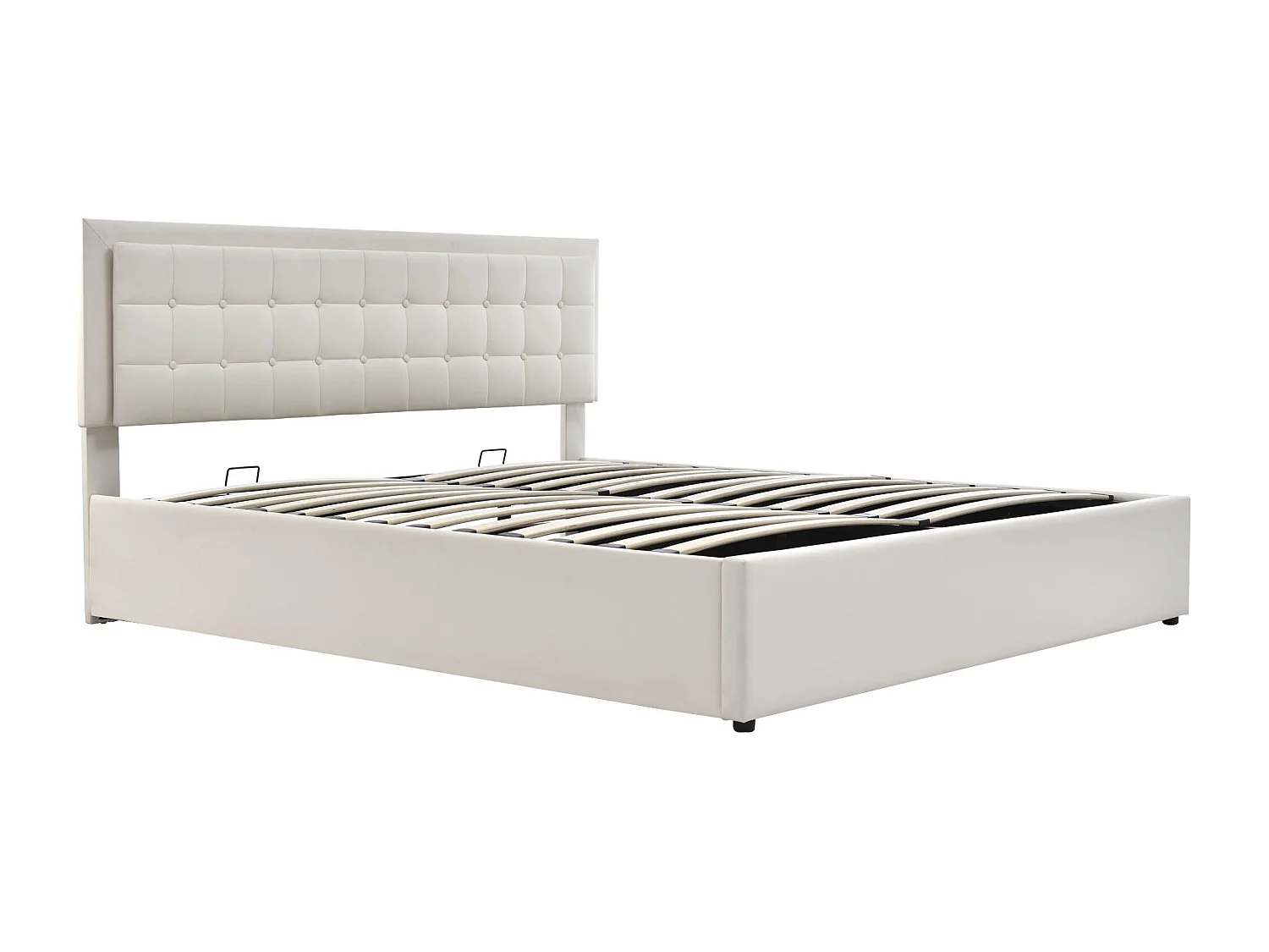 Bett mit Stauraum 160 x 200 cm – Erwachsenenbett mit LED-beleuchtetem Kopfteil – weißes Leder – Matratze inklusive