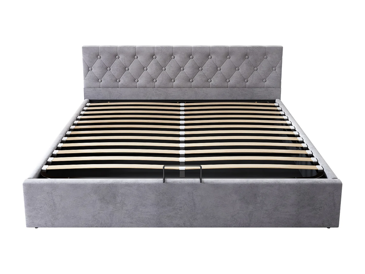 Cama doble con almacenaje de 180x200 cm - Cabecero tapizado - terciopelo gris - colchón no incluido