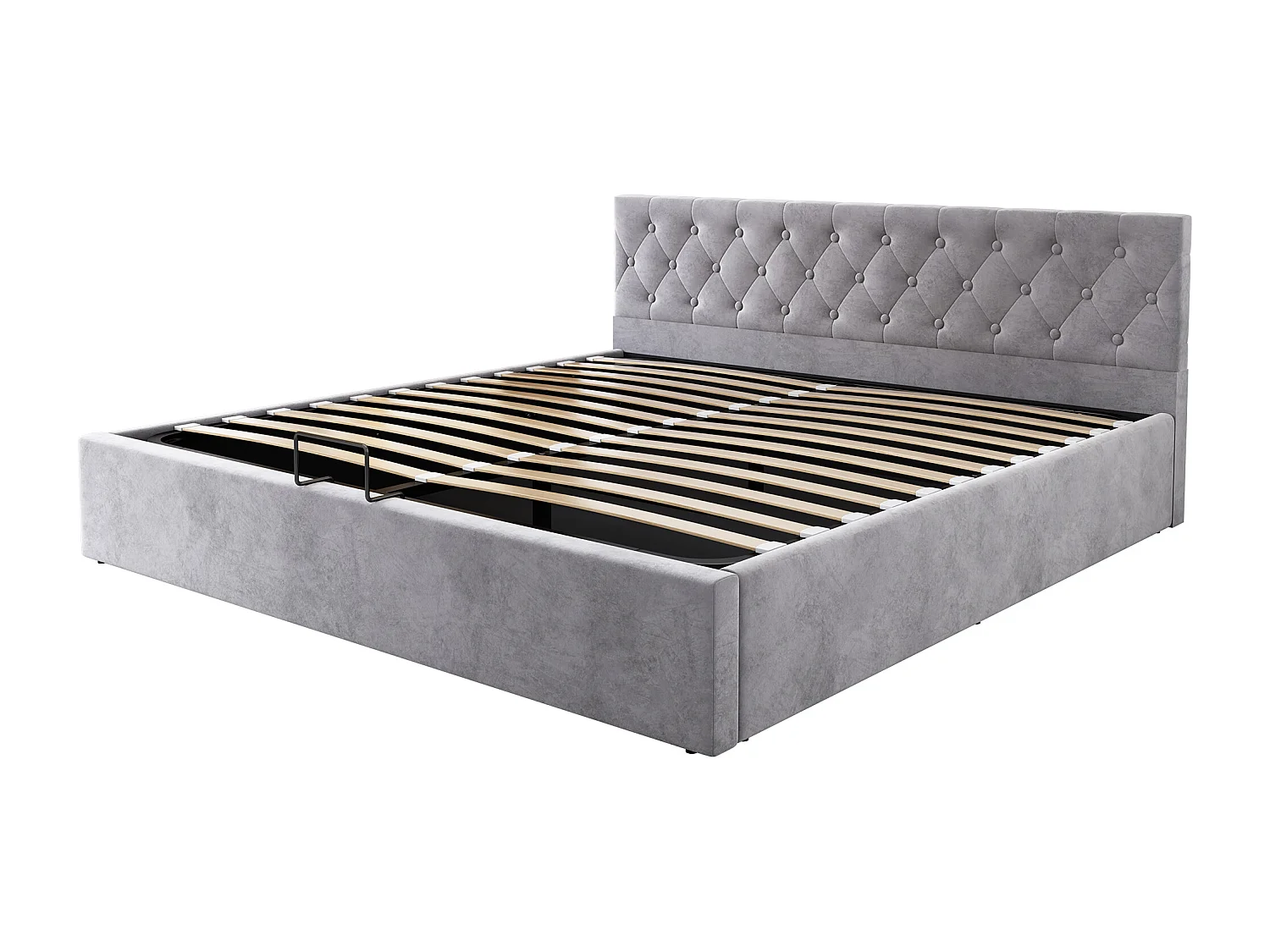 Cama doble con almacenaje de 180x200 cm - Cabecero tapizado - terciopelo gris - colchón no incluido