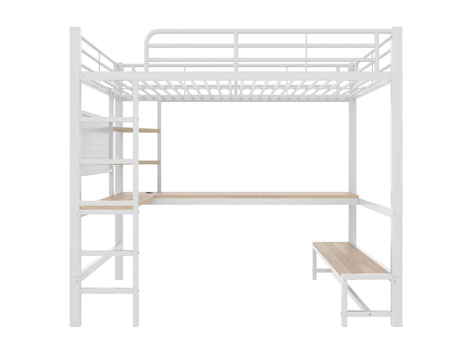 Lit mezzanine 90 x 200 cm - Lit simple avec bureau et éclairage LED - blanc - matelas non inclus