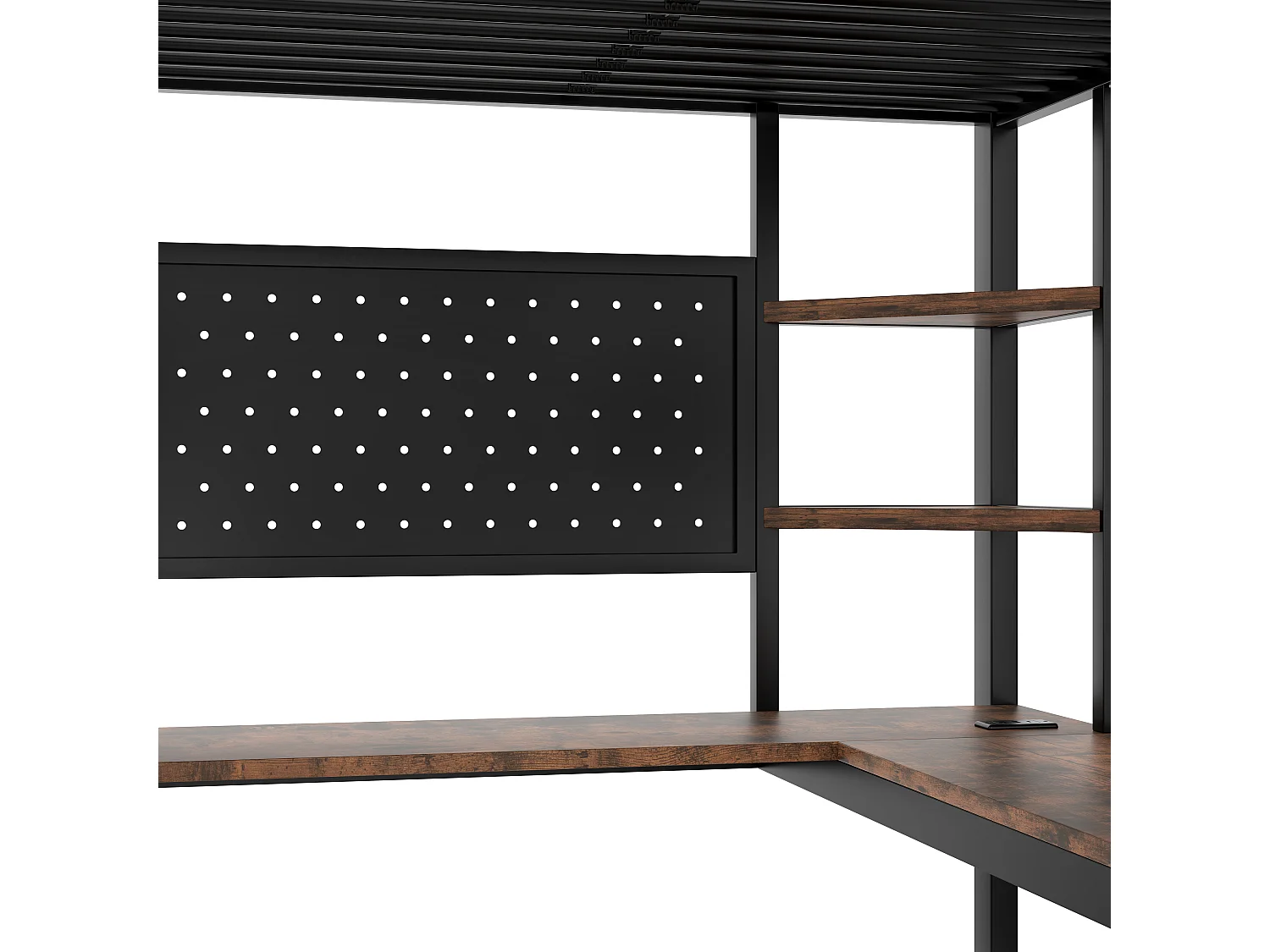 Lit mezzanine 140 x 200 cm - Lit double avec bureau et éclairage LED - noir - matelas non inclus