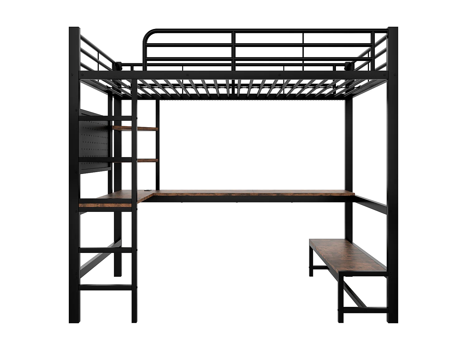 Lit mezzanine 140 x 200 cm - Lit double avec bureau et éclairage LED - noir - matelas non inclus