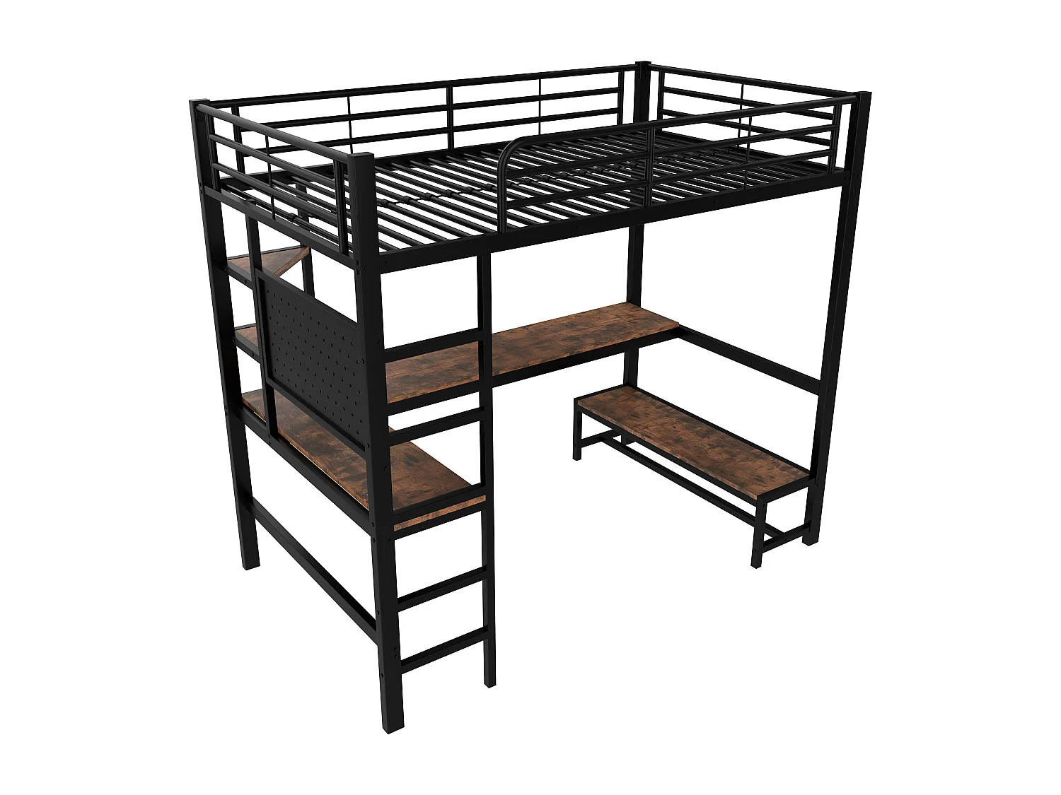 Lit mezzanine 140 x 200 cm - Lit double avec bureau et éclairage LED - noir - matelas non inclus