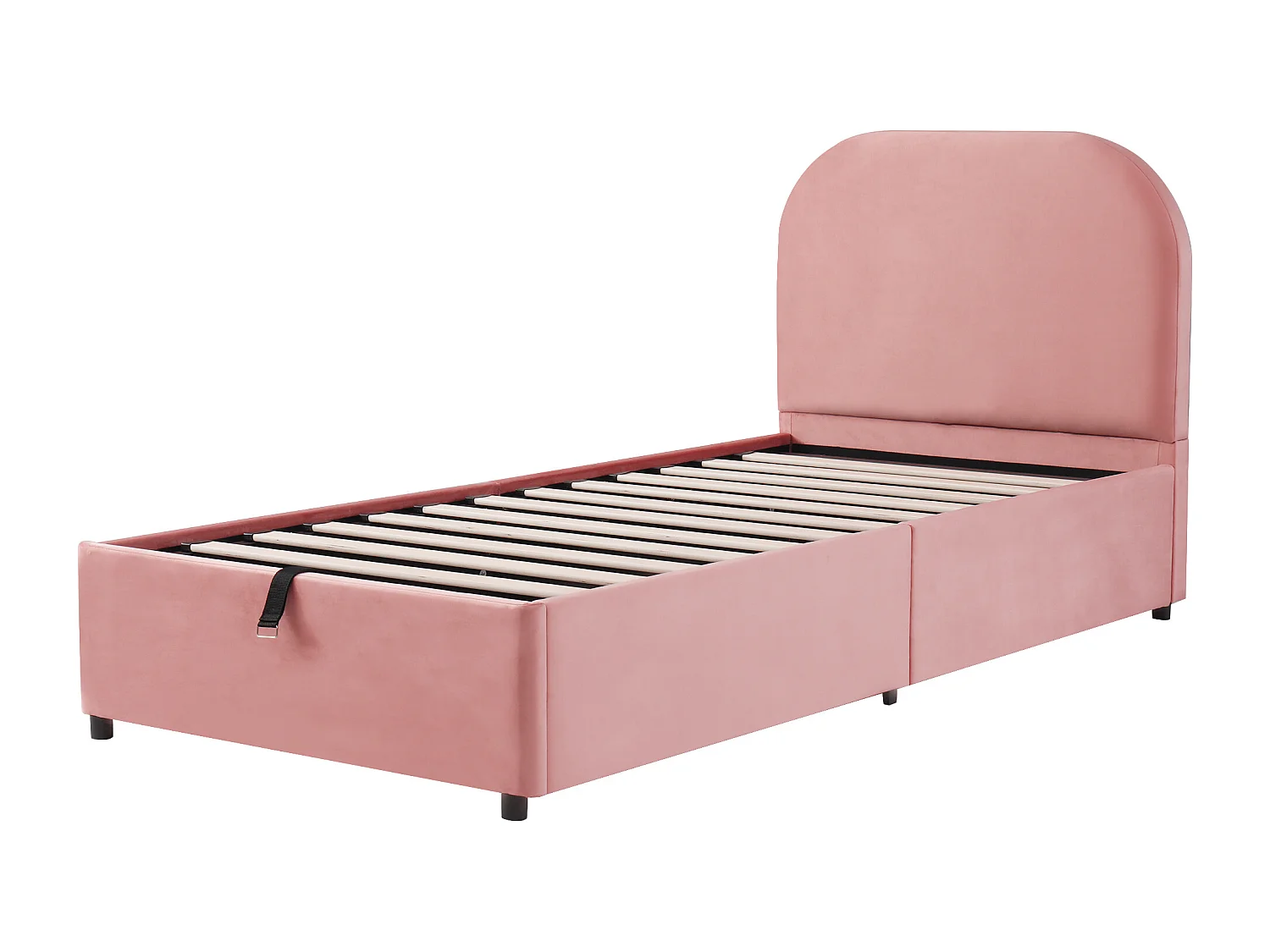 Opbergbed 90 x 200 cm - kinderbed met afgerond hoofdeinde - roze fluweel