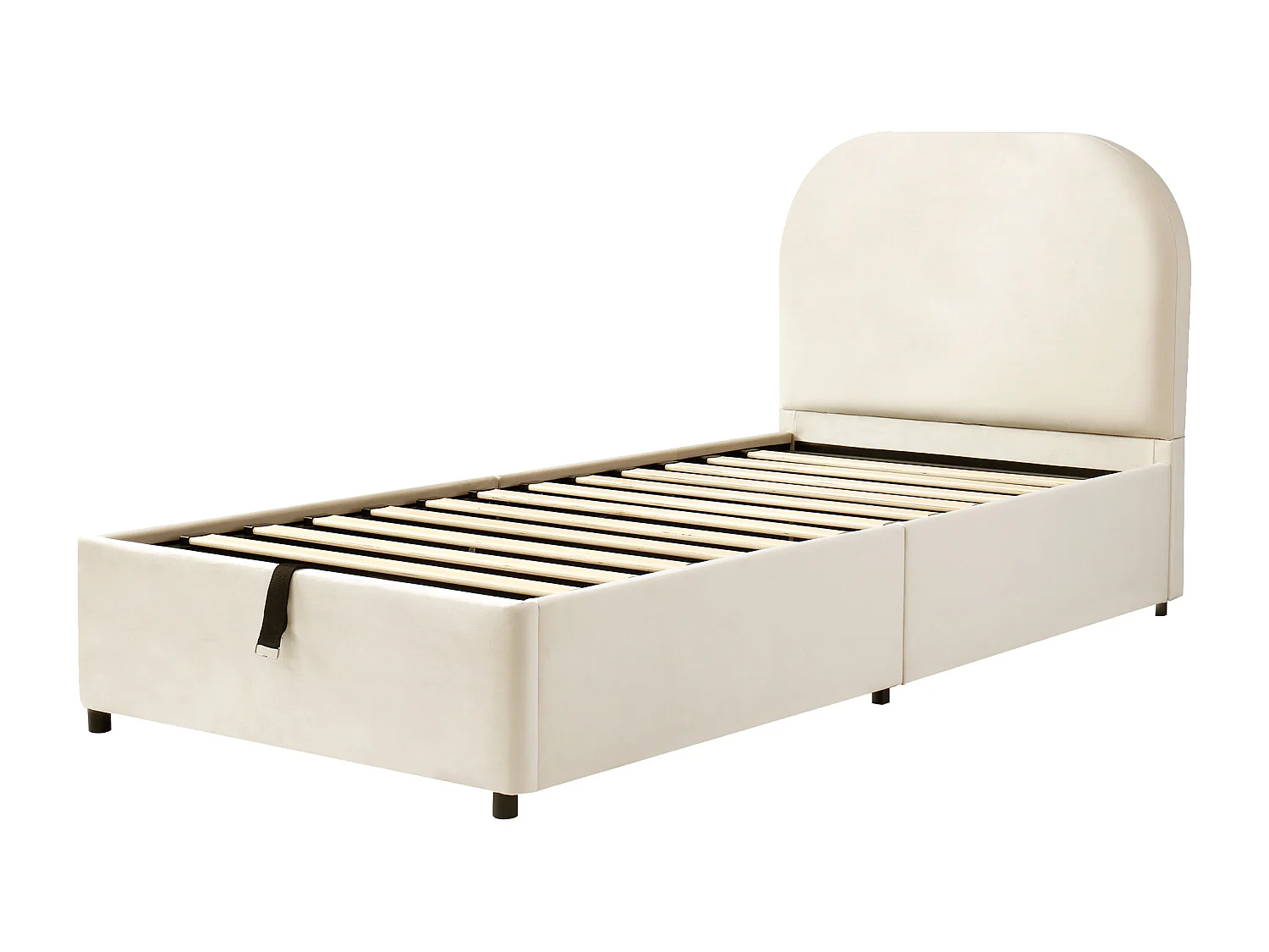 Opbergbed 90 x 200 cm - kinderbed met afgerond hoofdeinde - beige fluweel