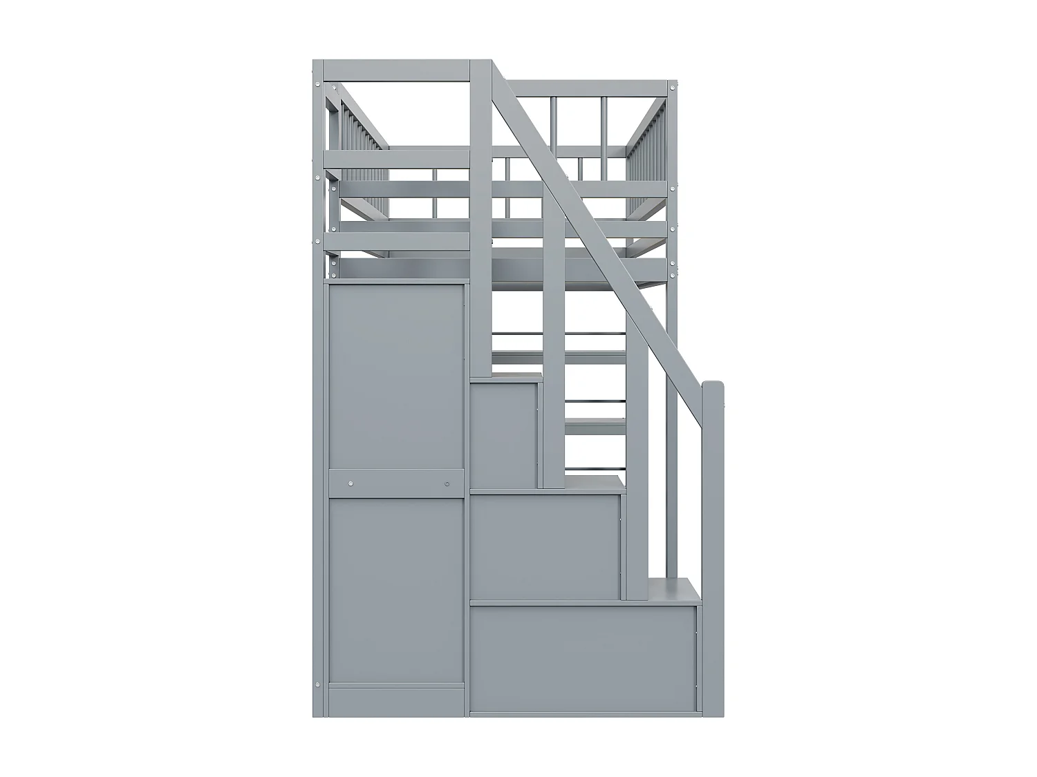 Hochbett, 90 x 200 cm – mit Regalen, Lattenrost – Massivholz – grau – Matratze nicht enthalten