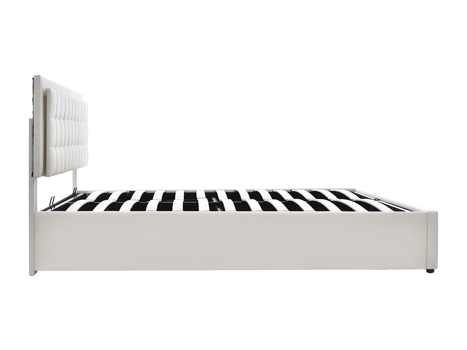 Bett mit Stauraum 140 x 200 cm – Erwachsenenbett mit LED-beleuchtetem Kopfteil – weißes Leder – Matratze inklusive