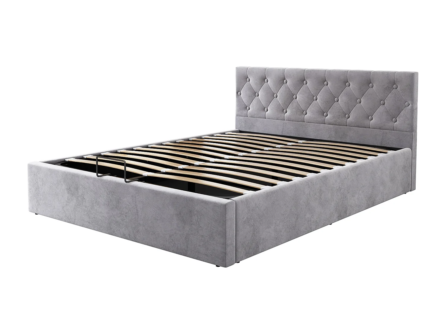 140x200cm Opbergbed - Tweepersoonsbed met gestoffeerd hoofdeinde - grijs fluweel - matras niet inbegrepen