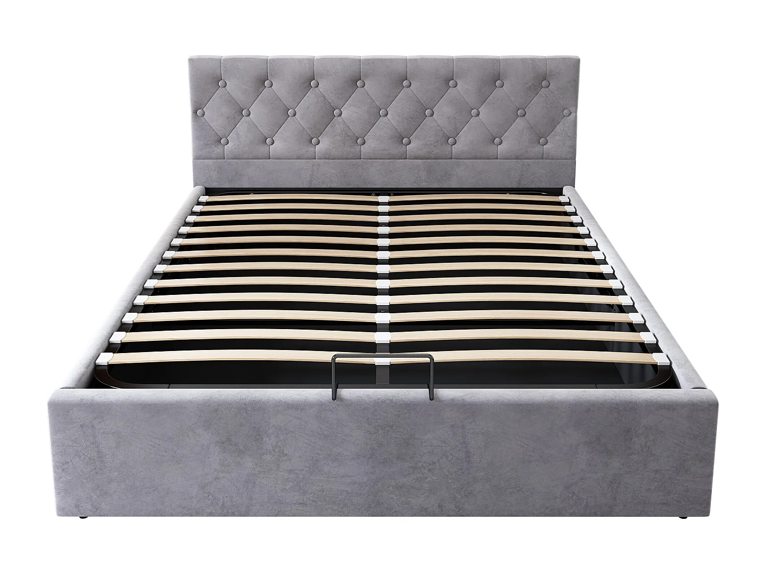 140x200cm Opbergbed - Tweepersoonsbed met gestoffeerd hoofdeinde - grijs fluweel - matras niet inbegrepen