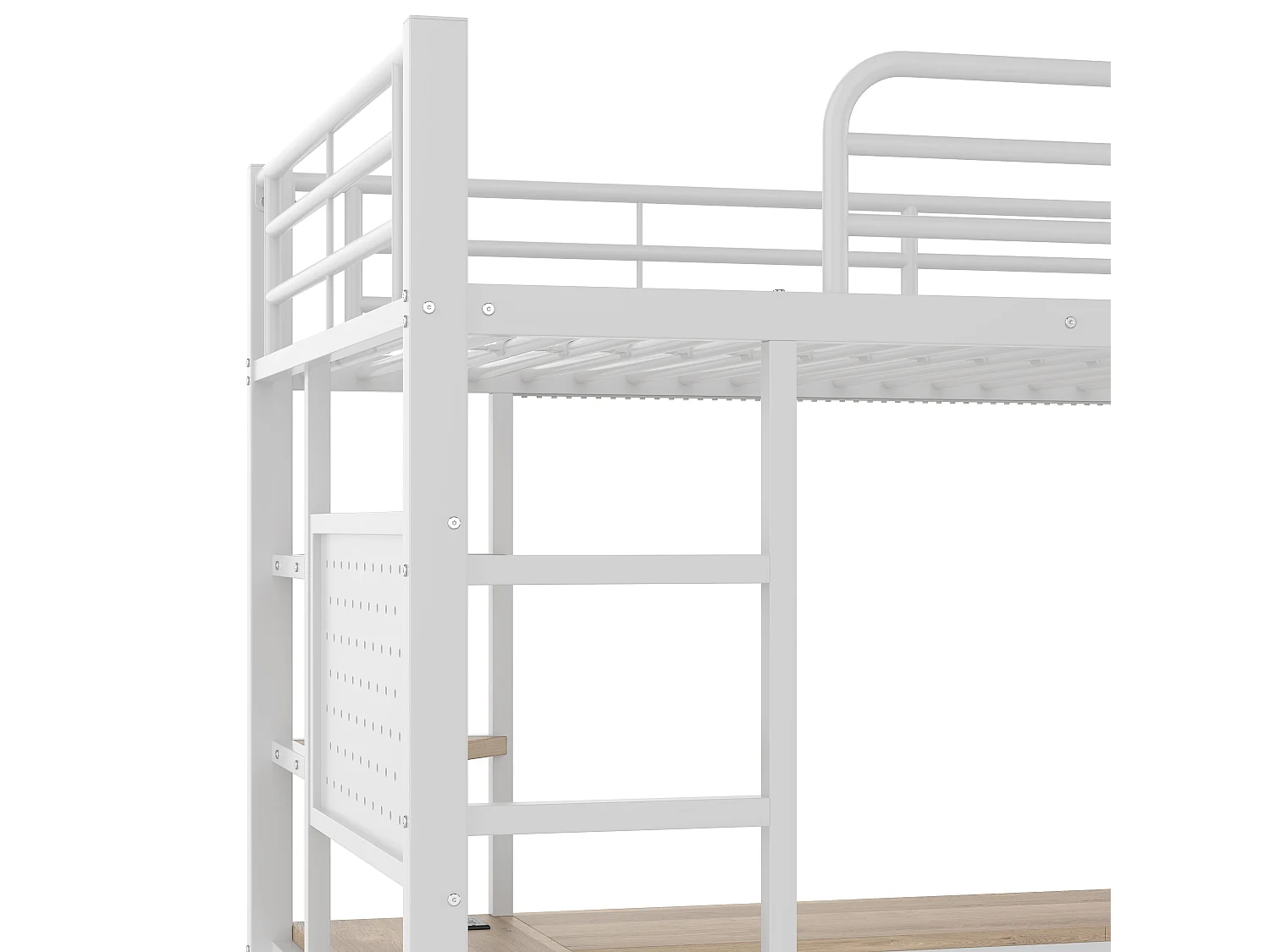 Łóżko piętrowe 140 x 200 cm - Łóżko dwuosobowe z biurkiem i oświetleniem LED - białe - materac nie jest wliczony w cenę