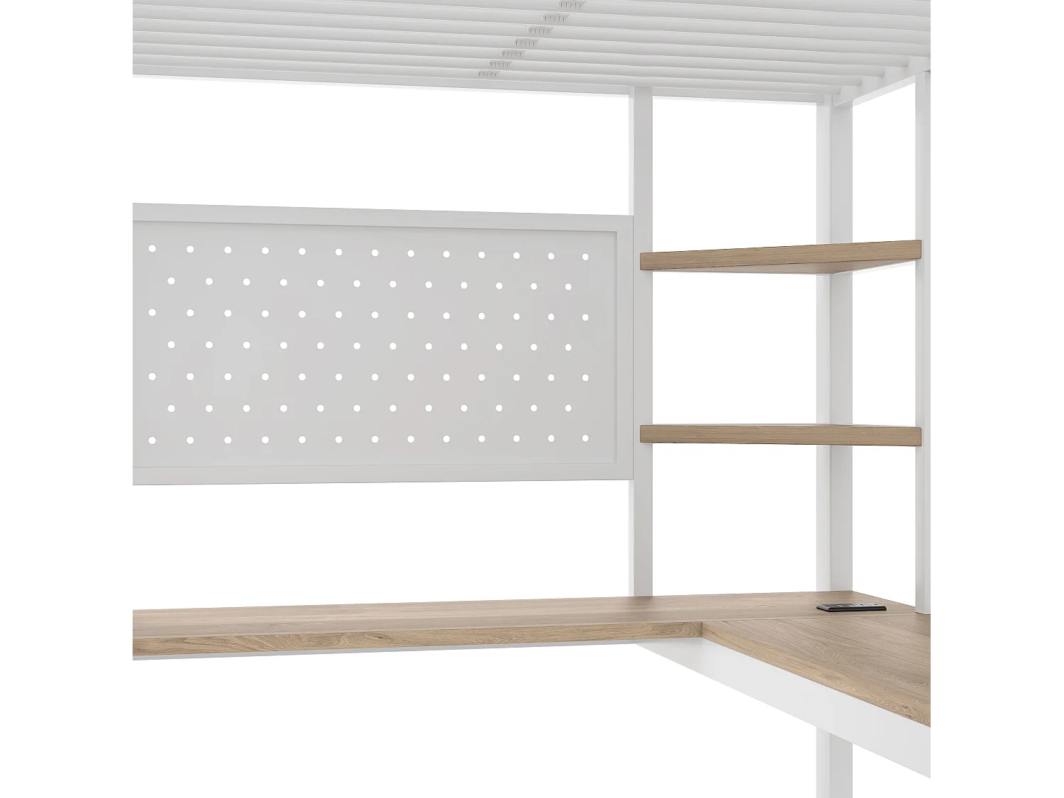 Łóżko piętrowe 140 x 200 cm - Łóżko dwuosobowe z biurkiem i oświetleniem LED - białe - materac nie jest wliczony w cenę