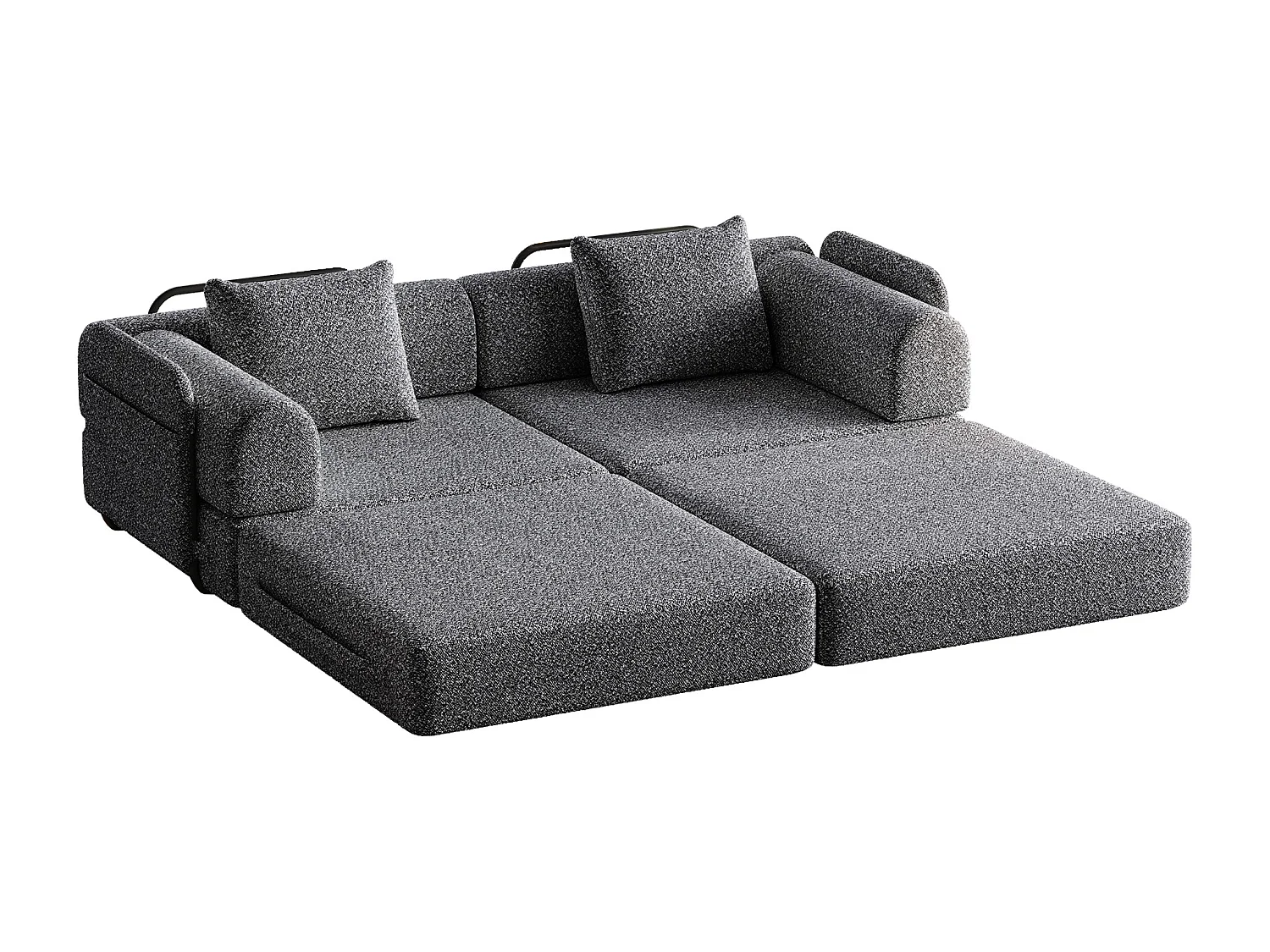 Canapé 2 places gris - Canapé droit avec espace de rangement et 3 structures métalliques - chenille