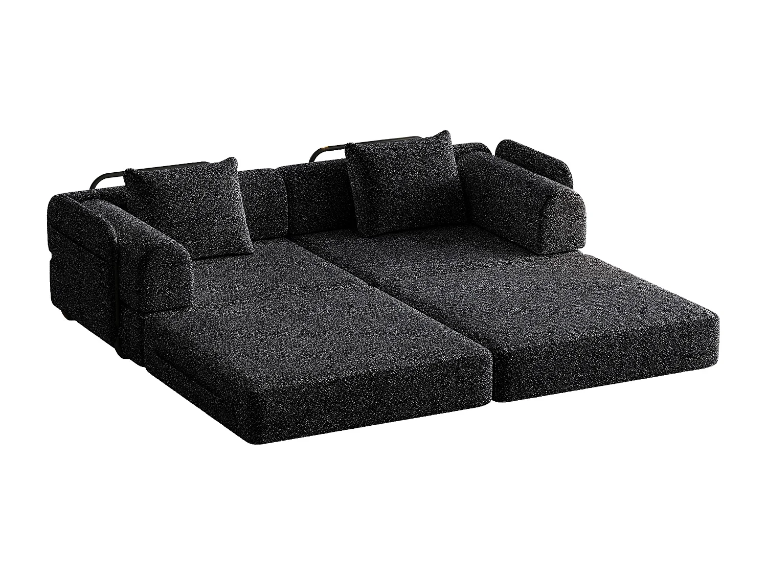 Canapé 2 places noir - Canapé droit avec espace de rangement et 3 structures métalliques - chenille