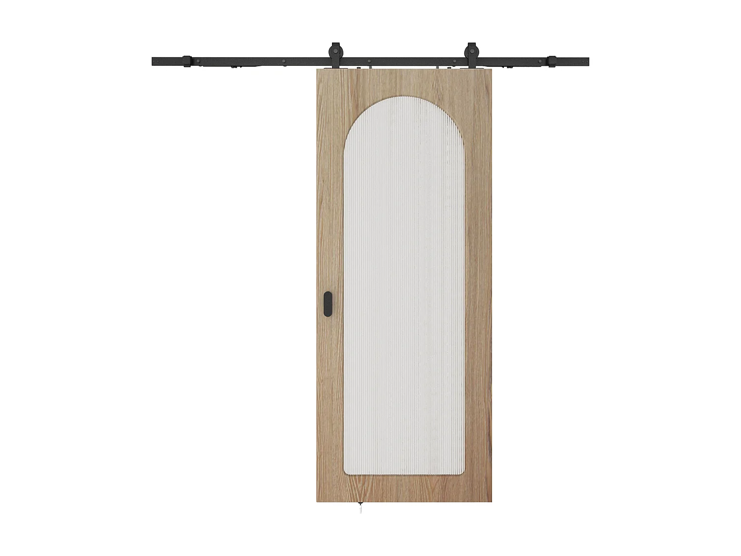 Porta scorrevole con sistema a parete in legno e MDF - arco in vetro temperato scanalato - H205 x L83 cm - ODEZA
