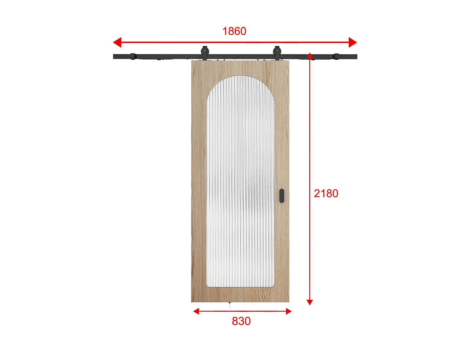 Porte coulissante avec système en applique en bois et MDF - arche en verre trempé cannelé - H205 x L83 cm - ODEZA