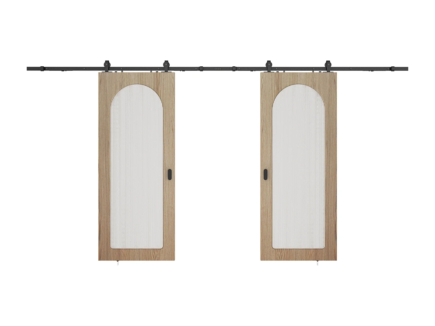 Porta scorrevole doppia con sistema a parete in legno e MDF - arco in vetro temperato scanalato - 2 x H205 x L83 cm - ODEZA