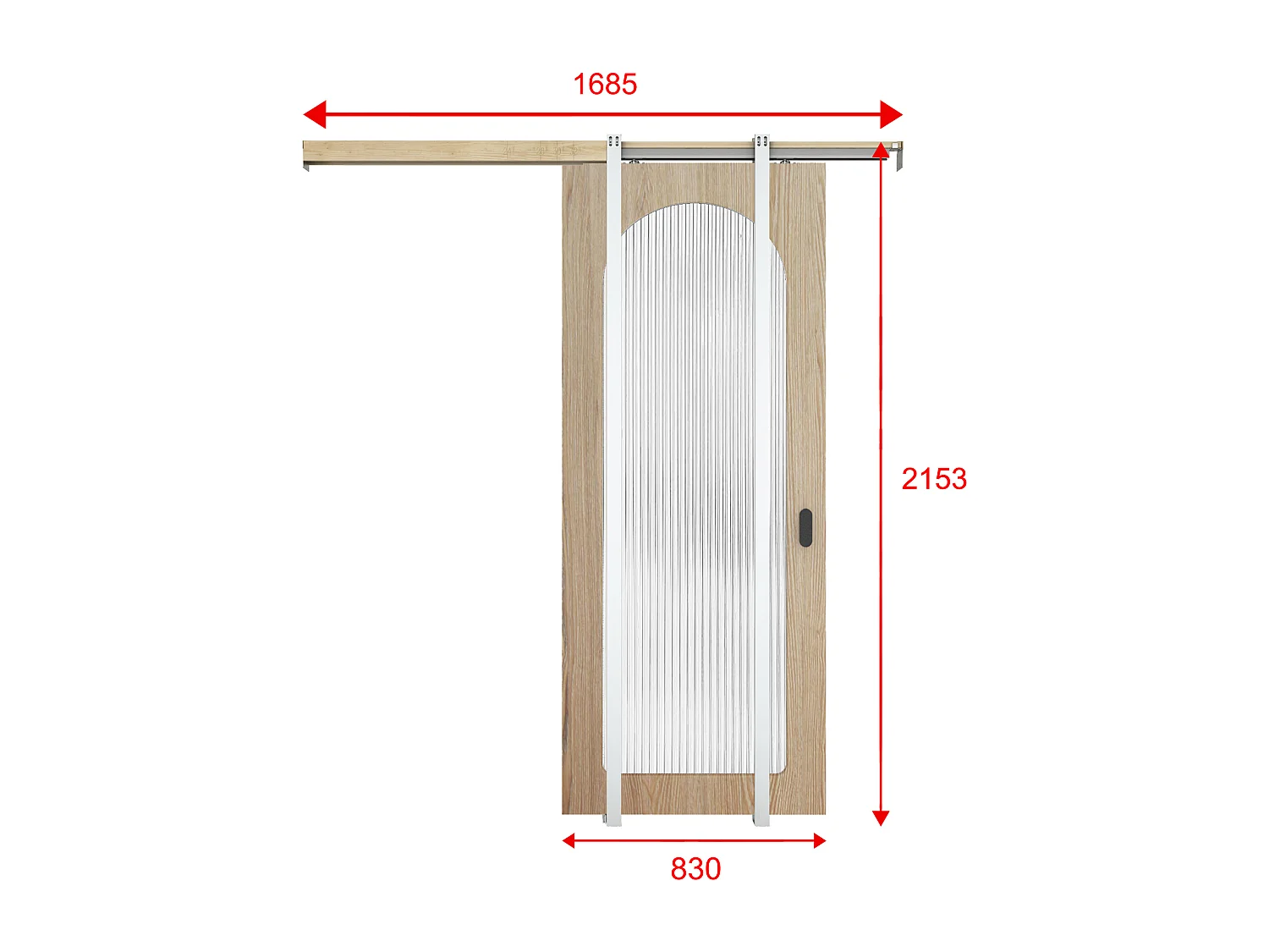 Porte coulissante avec système à galandage en bois et MDF - arche en verre trempé cannelé - H205 x L83 cm - ODEZA